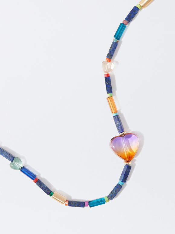 Heart Necklace With Stones, Multicolor, hi-res