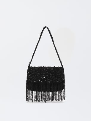 Handbag With Beads, Black, hi-res