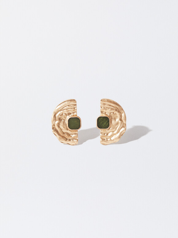 Earrings With Resin, Green, hi-res
