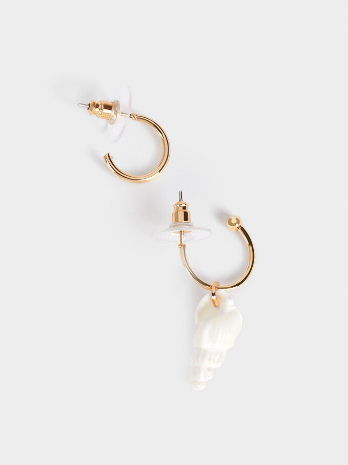 Set Of Hoop Earrings With Shell, Beige, hi-res