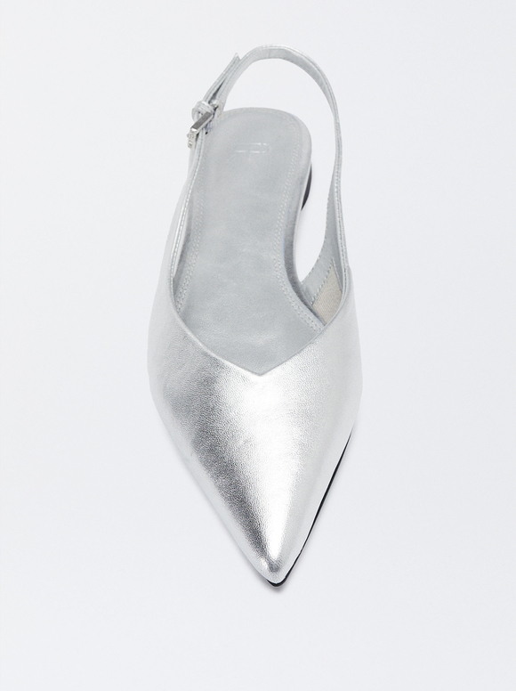 Online Exclusive - Leather Slingback Ballerinas, Silver, hi-res