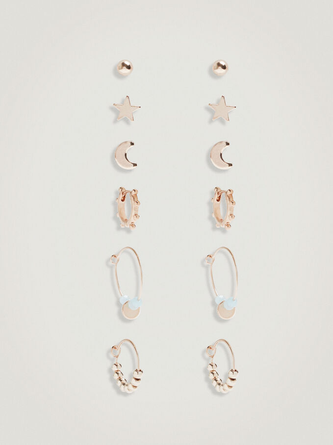 Set Of Earrings With Stone, Rose Gold, hi-res