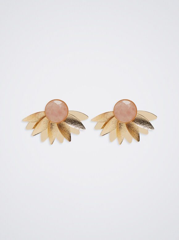 Resin Earrings With Flower, Pink, hi-res