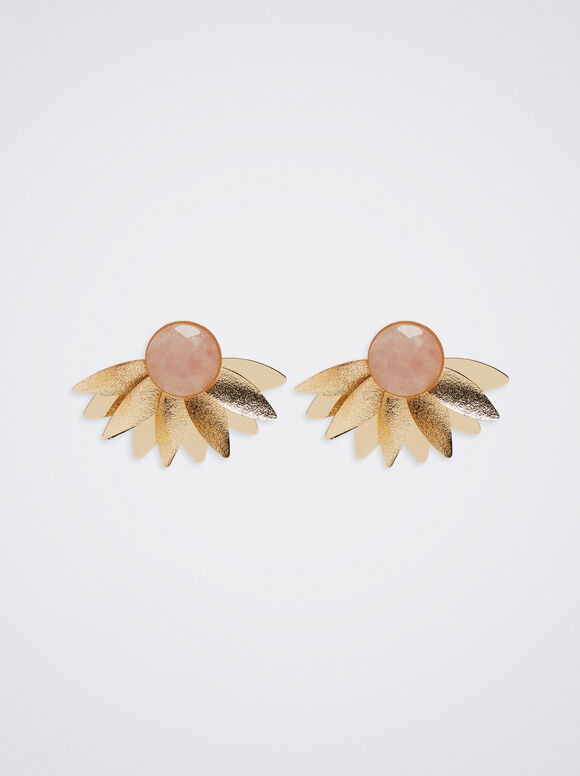 Resin Earrings With Flower, Pink, hi-res