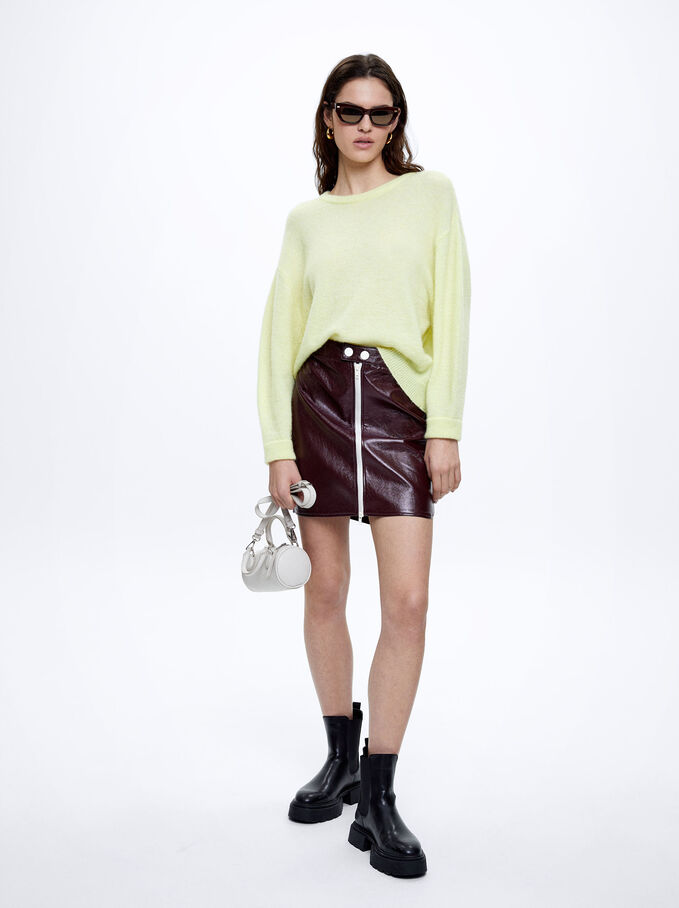 Faux Leather Mini Skirt, Bordeaux, hi-res