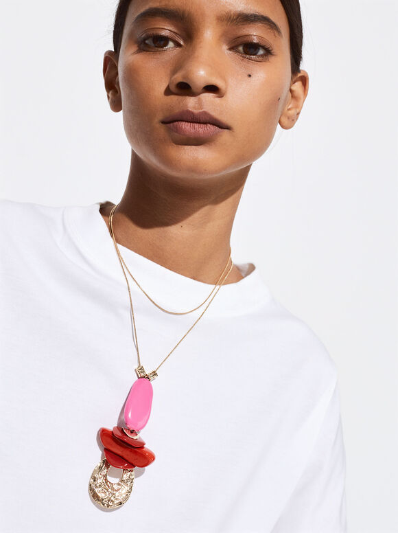 Necklace With Stone And Resin, Multicolor, hi-res