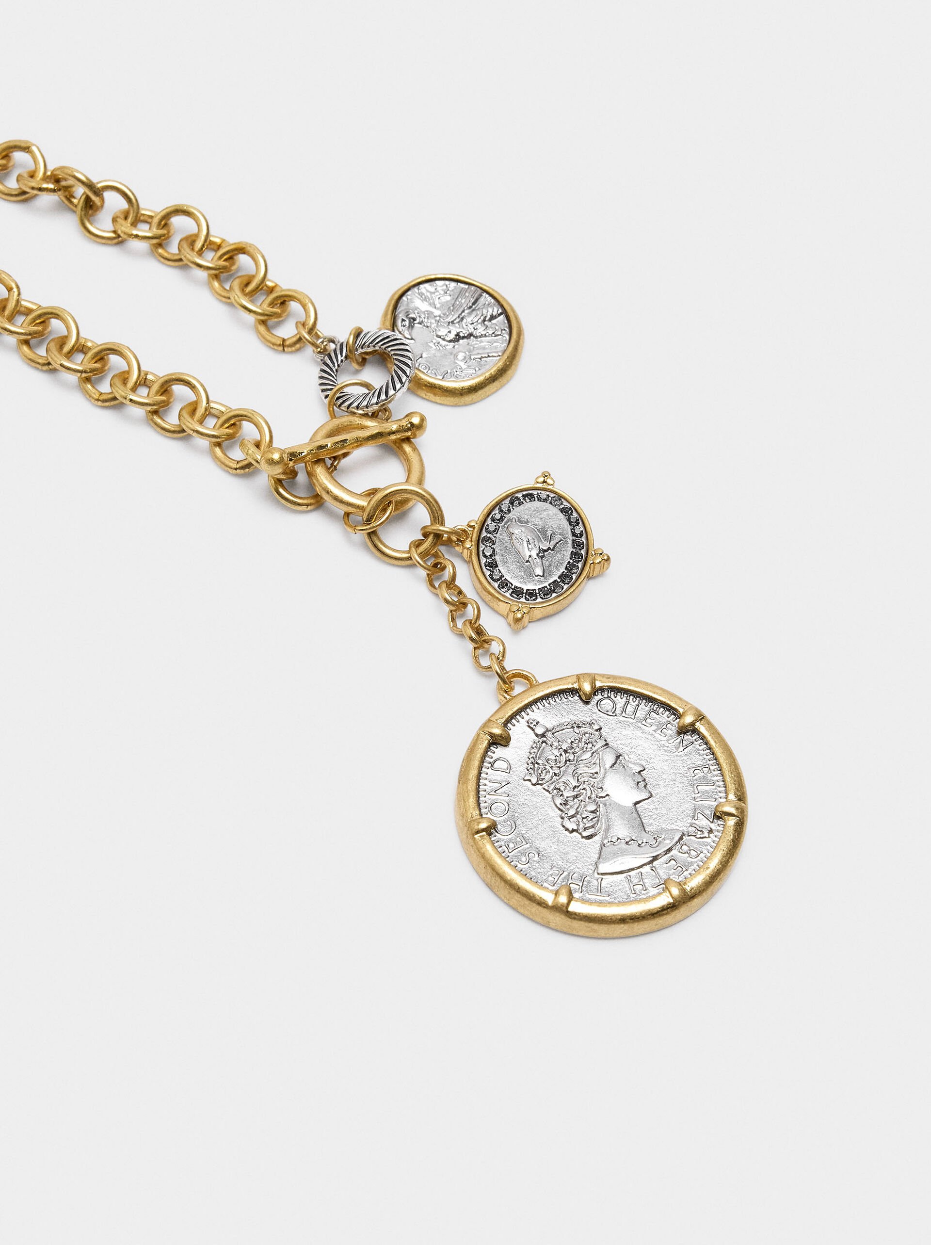 Bicolor necklace of links with coins image number 2.0