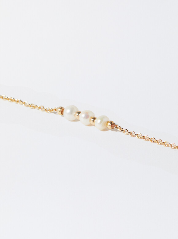 Golden Bracelet With Pearls, Golden, hi-res