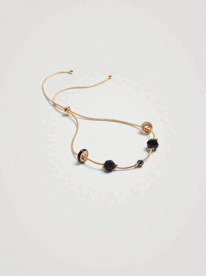 Adjustable Bracelet With Beads, Black, hi-res