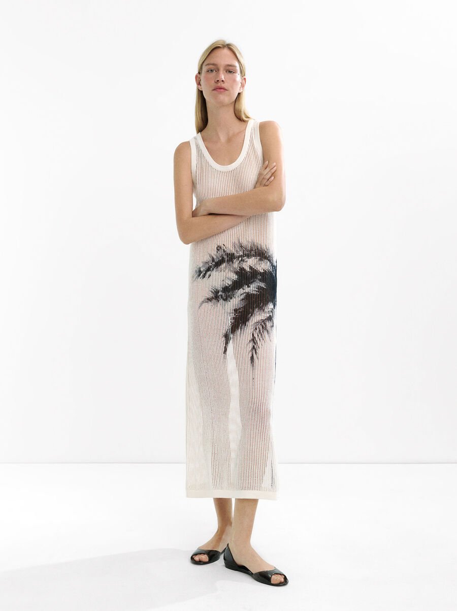 Palm print knit dress