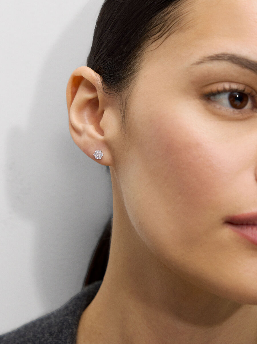 Pendientes flor con circonitas - Plata de ley 925