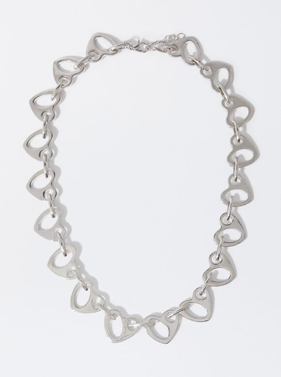 Silver Necklace With Hearts, Silver, hi-res
