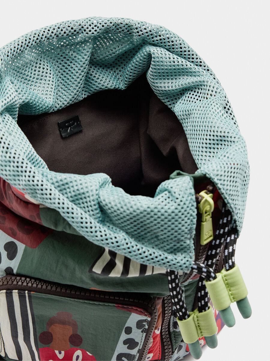 Printed nylon backpack with pendant