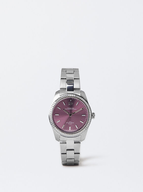 Watch With Steel Wristband, Violet, hi-res