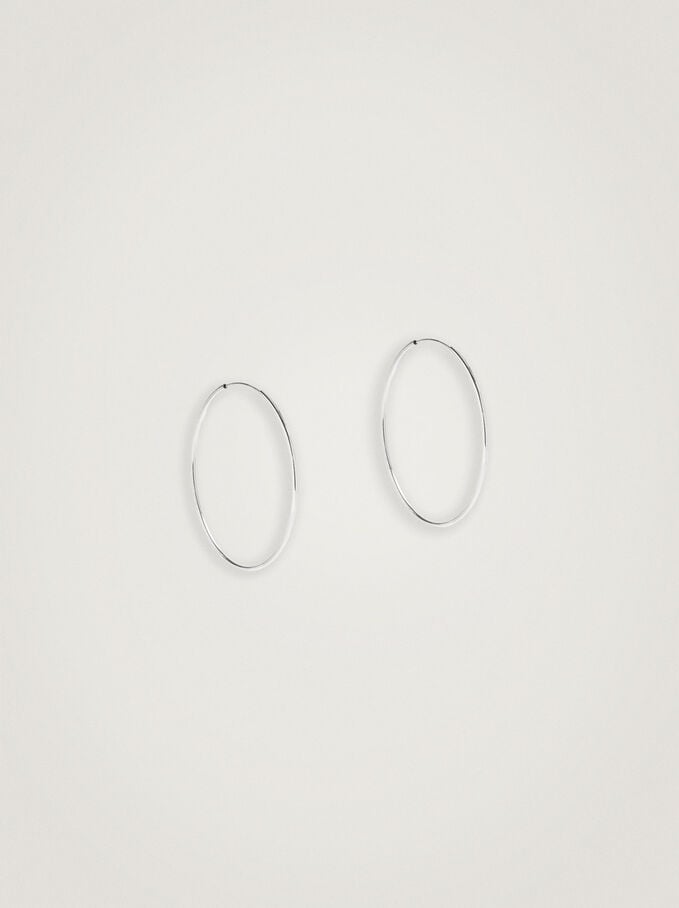Basic Short Hoop-Earrings, Silver, hi-res