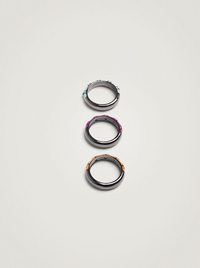 Set Of Rings With Strass, Multicolor, hi-res