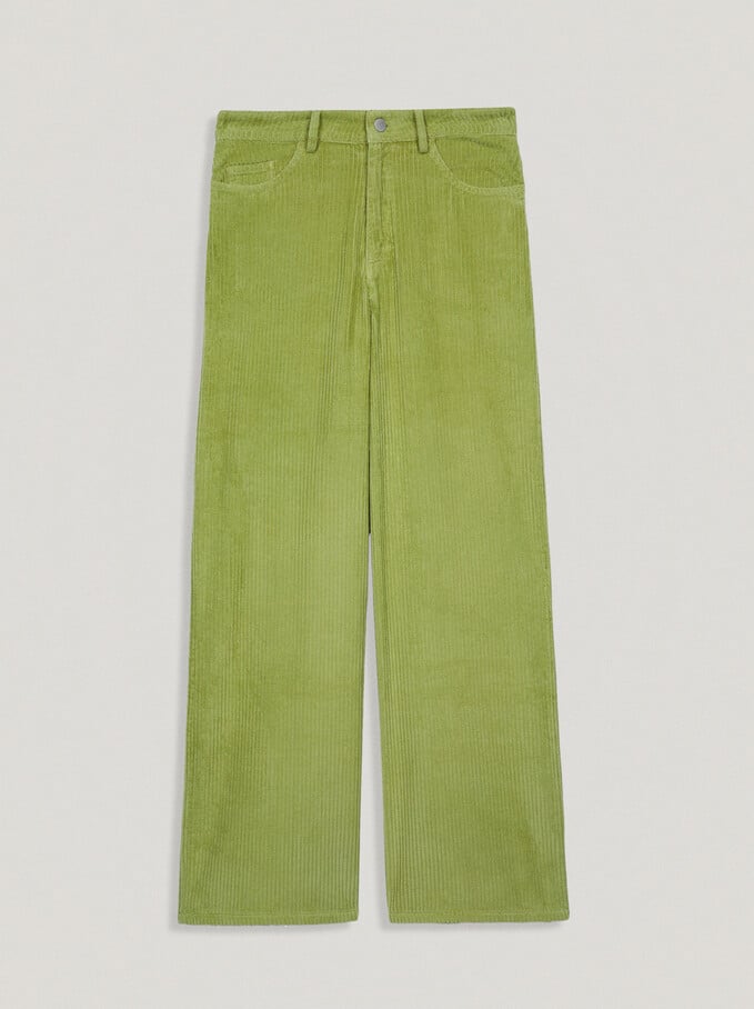 100% Cotton Straight Pants, Green, hi-res
