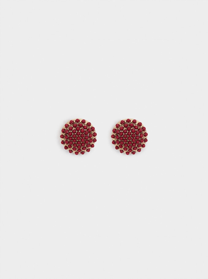 Short Earrings With Beads, Bordeaux, hi-res