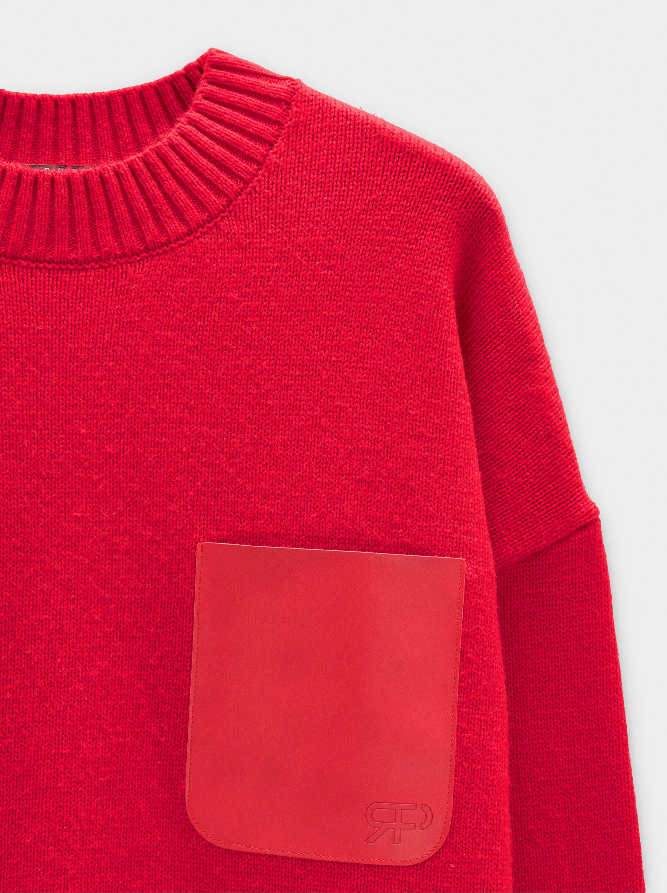 Knit sweater with leather-effect pocket image number 5.0