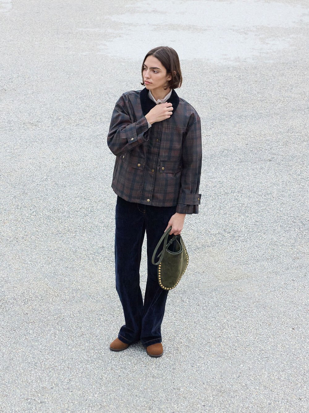 Jacket with squares and contrast collar