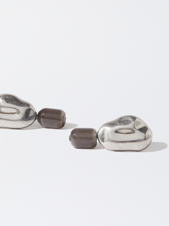Earrings With Stone, Grey, hi-res