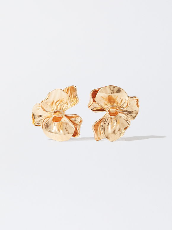 Flower Golden Earrings, Golden, hi-res