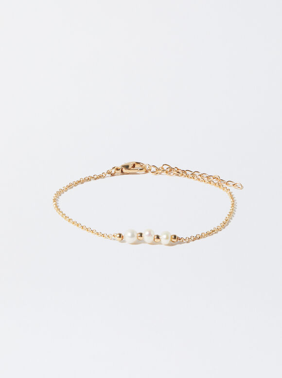 Golden Bracelet With Pearls, , hi-res