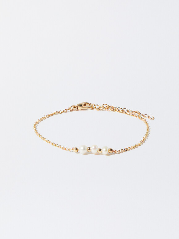 Golden Bracelet With Pearls, , hi-res
