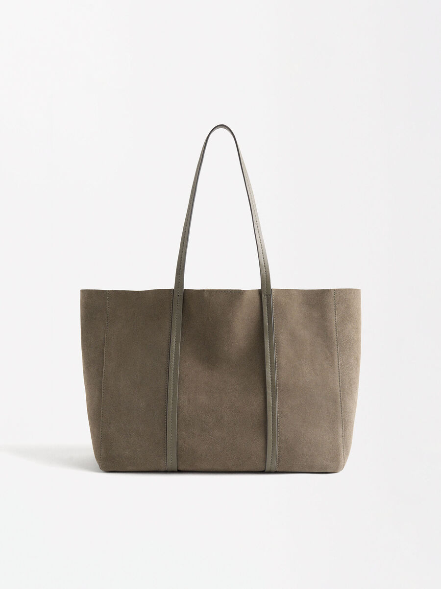 Leather shopper bag with removable pouch