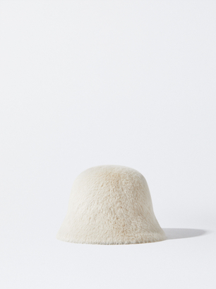 Bonnet Bob Avec Fausse Fourrure, Écru, hi-res