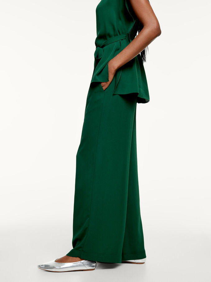 Loose-Fitting Wide-Leg Trousers, Green, hi-res