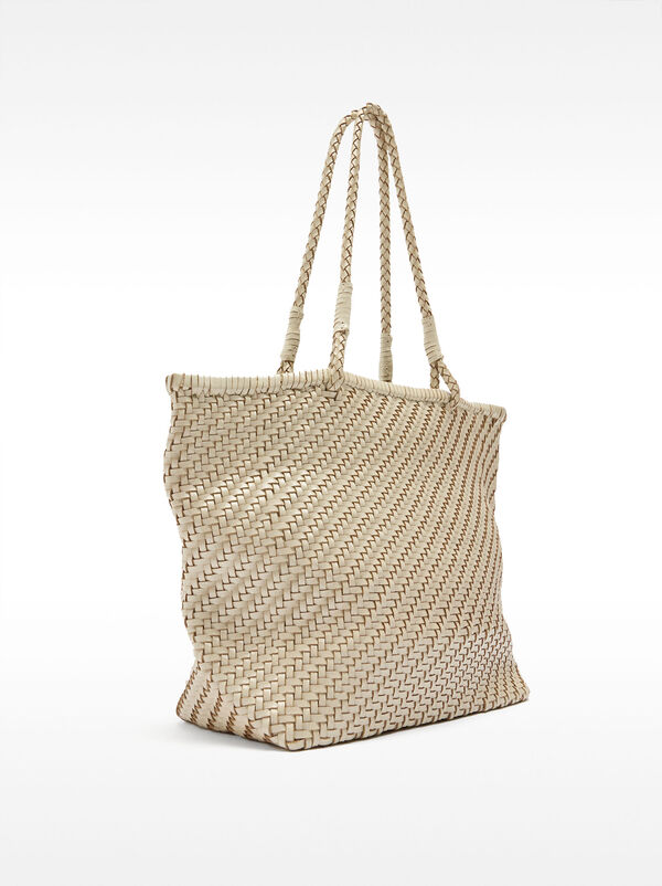 Woven leather shopper bag
