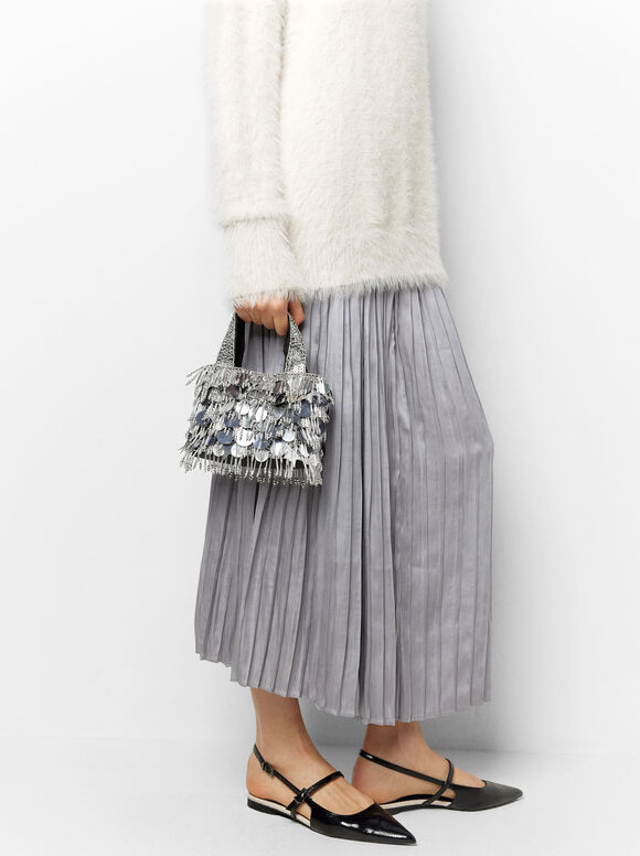 Party Handbag With Sequins, Silver, hi-res