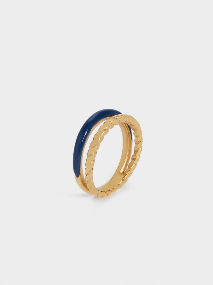 Steel Ring With Woven Detail, Navy, hi-res