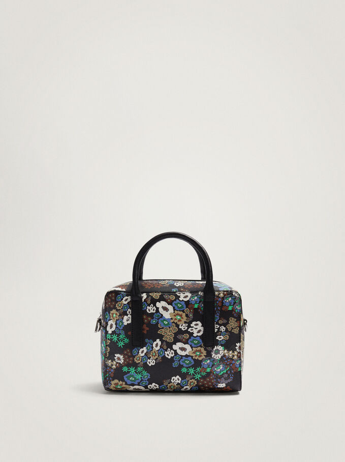 Floral Print Tote Bag, Black, hi-res