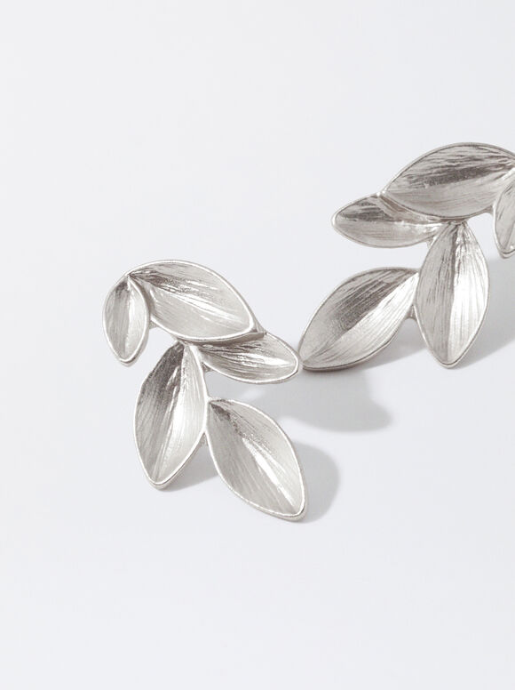 Leaf Golden Earrings, Silver, hi-res