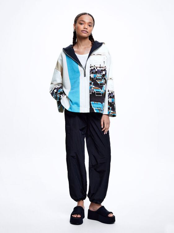 Printed Sweater With Hood, Multicolor, hi-res