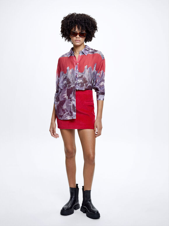 Lyocell Printed Shirt, Multicolor, hi-res