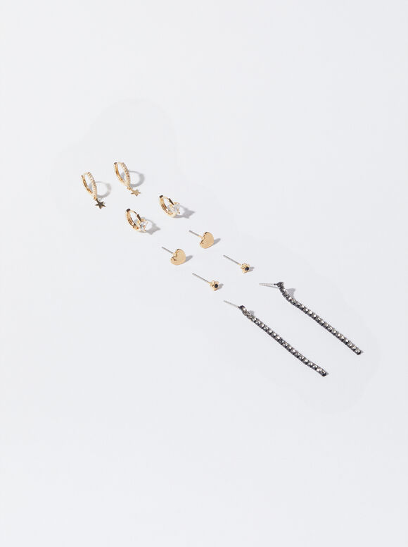 Set Of Earrings With Crystals, Black, hi-res