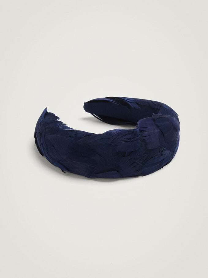 Wide Headband With Feathers, Navy, hi-res