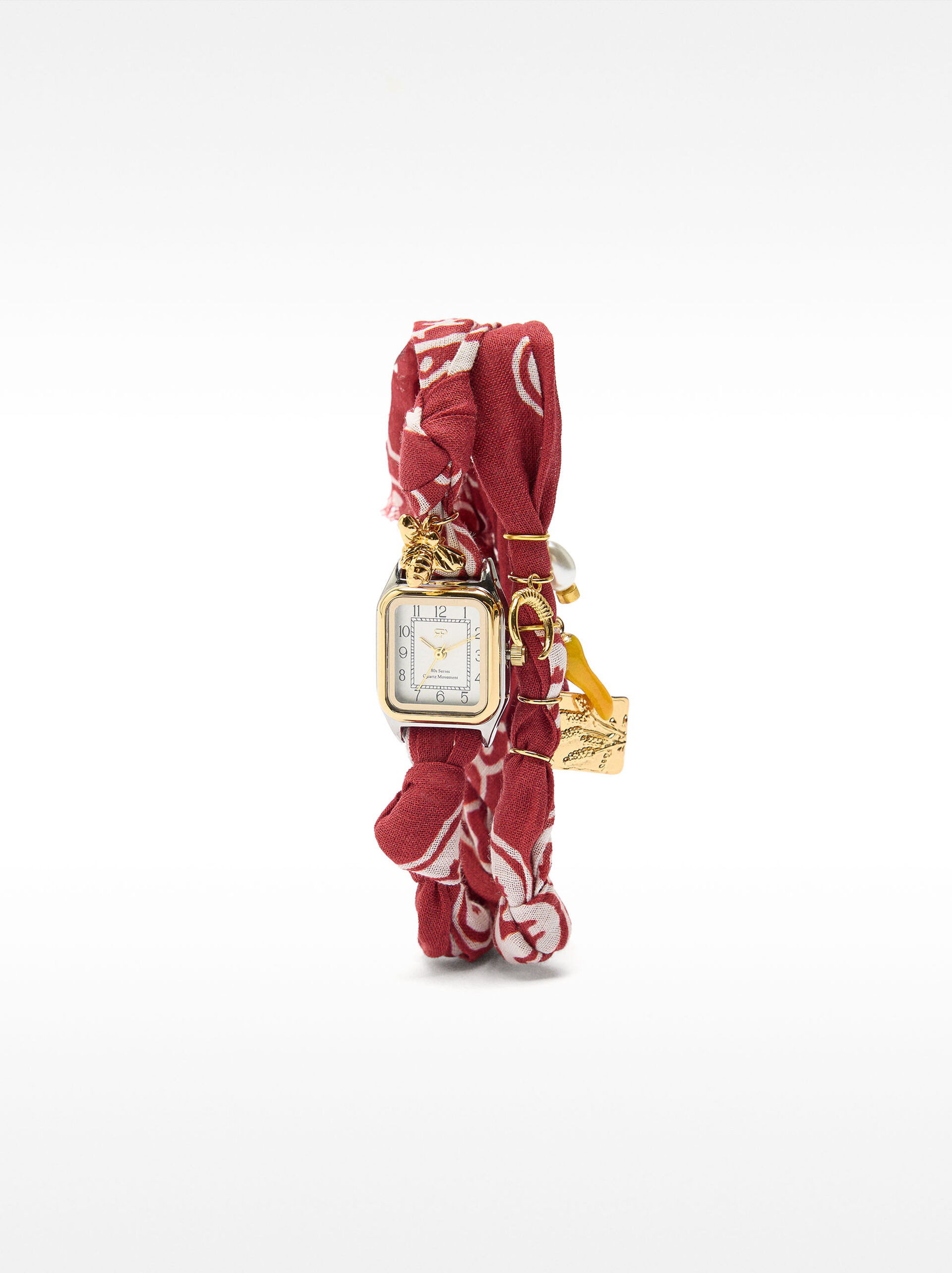 Watch with fabric strap and charms image number 0.0