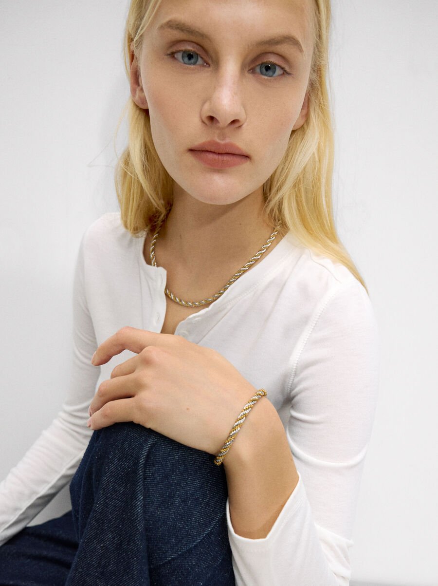 Collier tressé bicolore - Acier inoxydable
