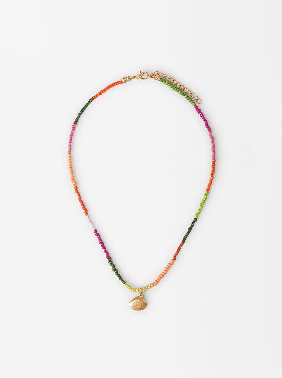 Bead And Shell Necklace, Multicolor, hi-res