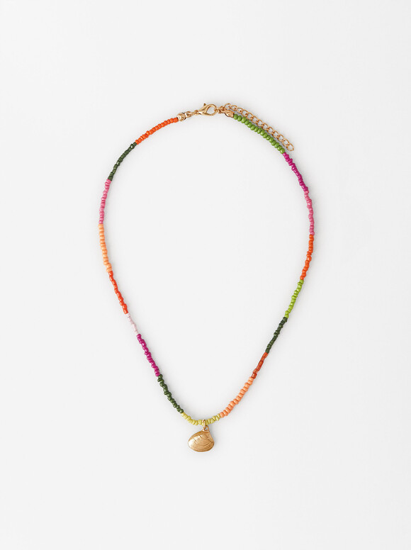 Bead And Shell Necklace, Multicolor, hi-res