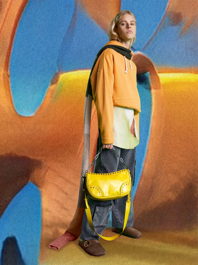 Handbag With Tacks And Chain, Yellow, hi-res