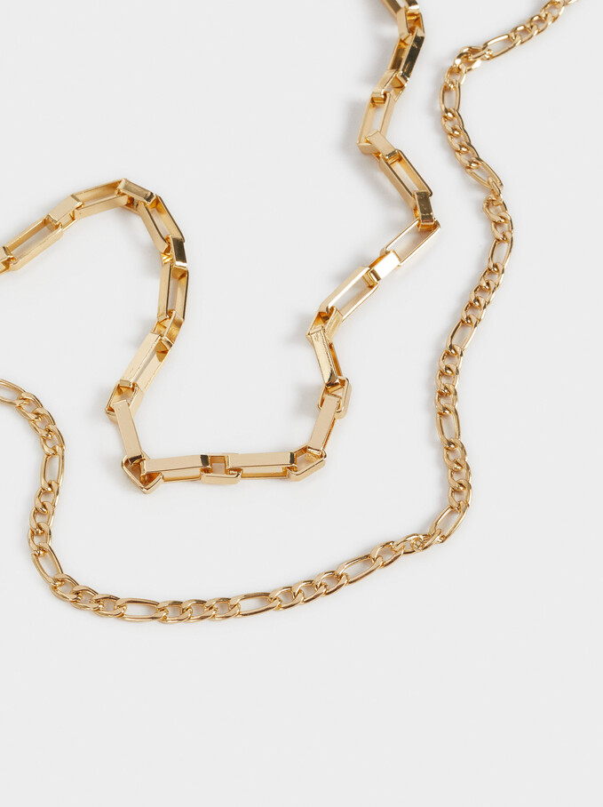 Set Of Golden Contrasting Necklaces, Golden, hi-res