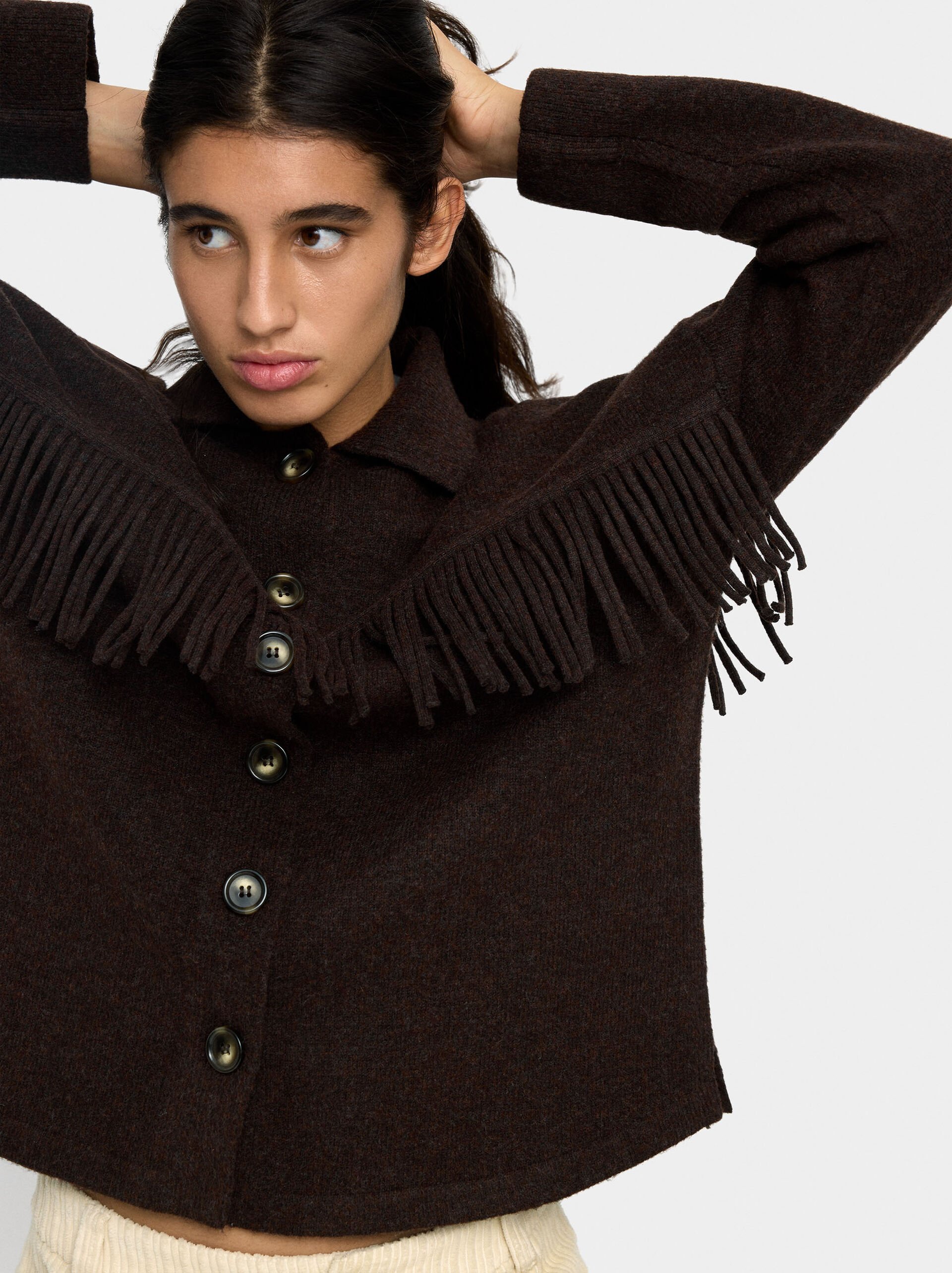 Knit cardigan with fringes image number 1.0