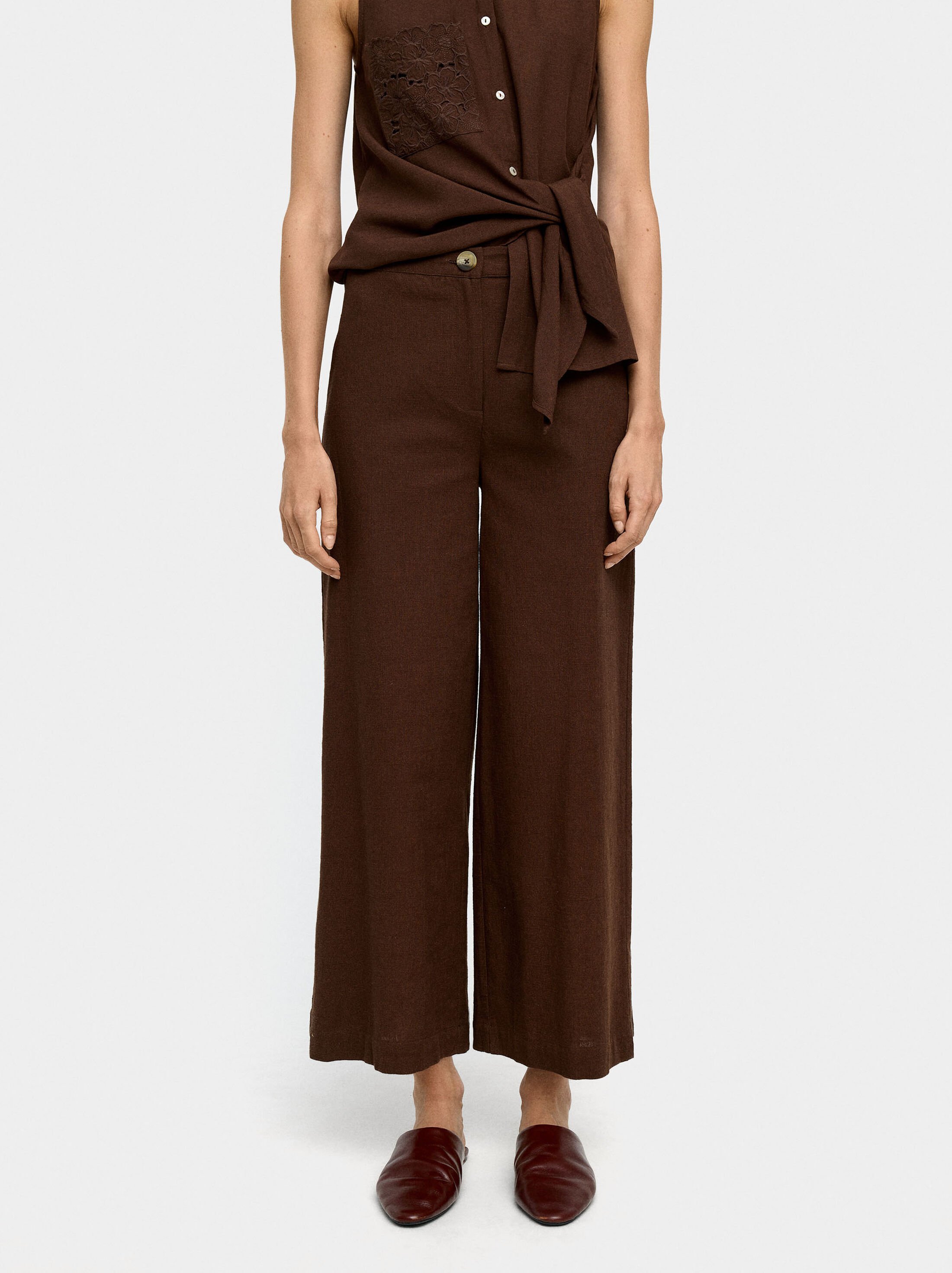 Trousers with embroidery 100% cotton  image number 1.0