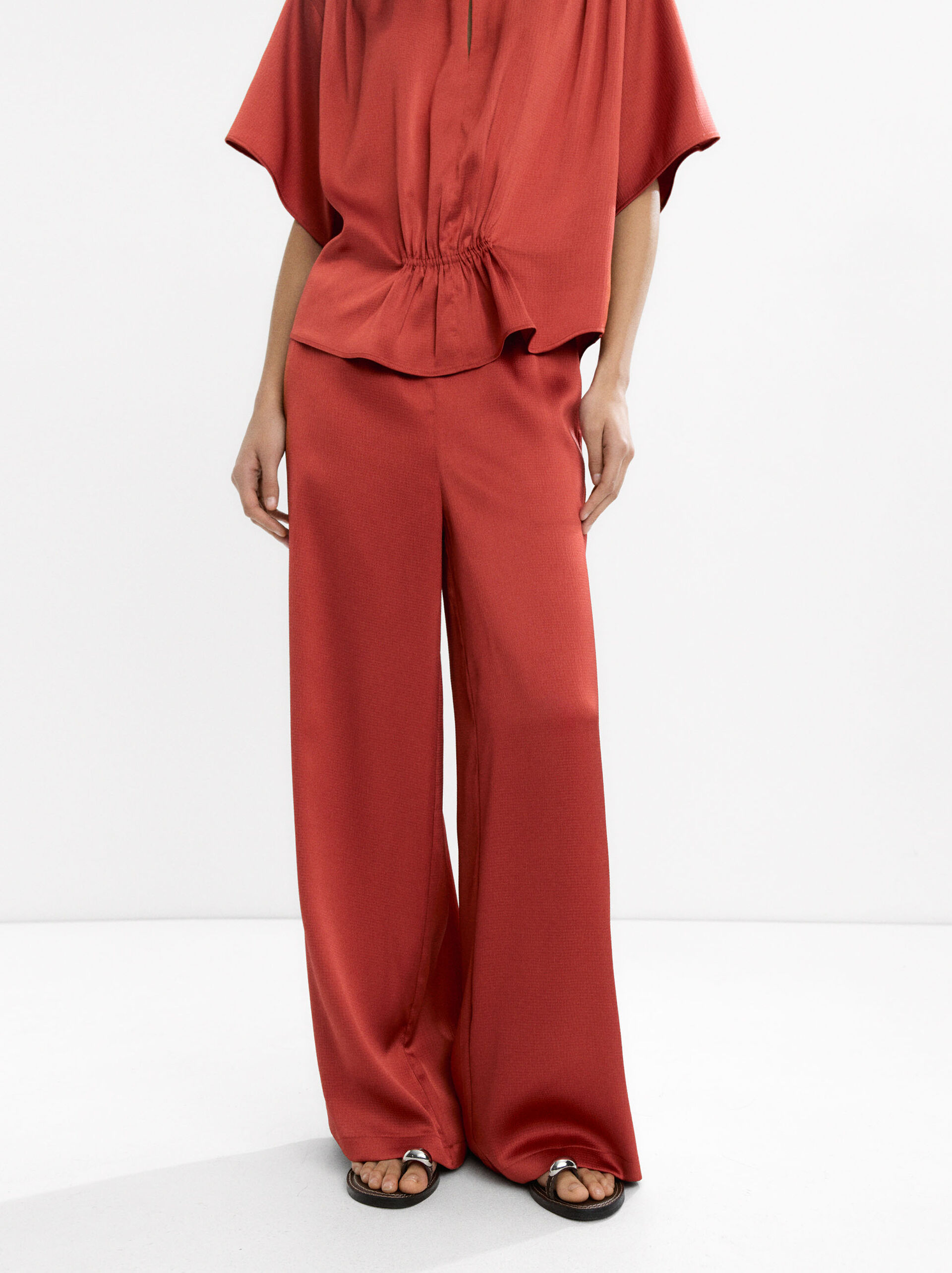 Satin trousers with elastic waist image number 1.0
