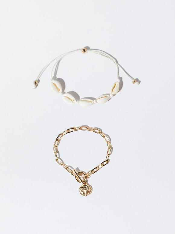 Set Of Shell Bracelets, Golden, hi-res
